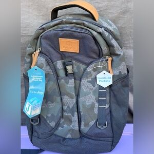 Jeep Backpack/Diaper Bag in Gray & Blue Camo Design with Leather Tabs‎ NWT